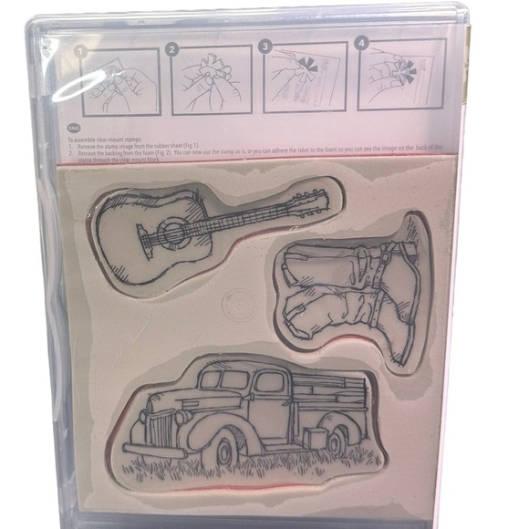 Stampin’ Up Country Livin’ Rubber Stamps Cowboy Truck Guitar New set of 3 - Picture 2 of 3